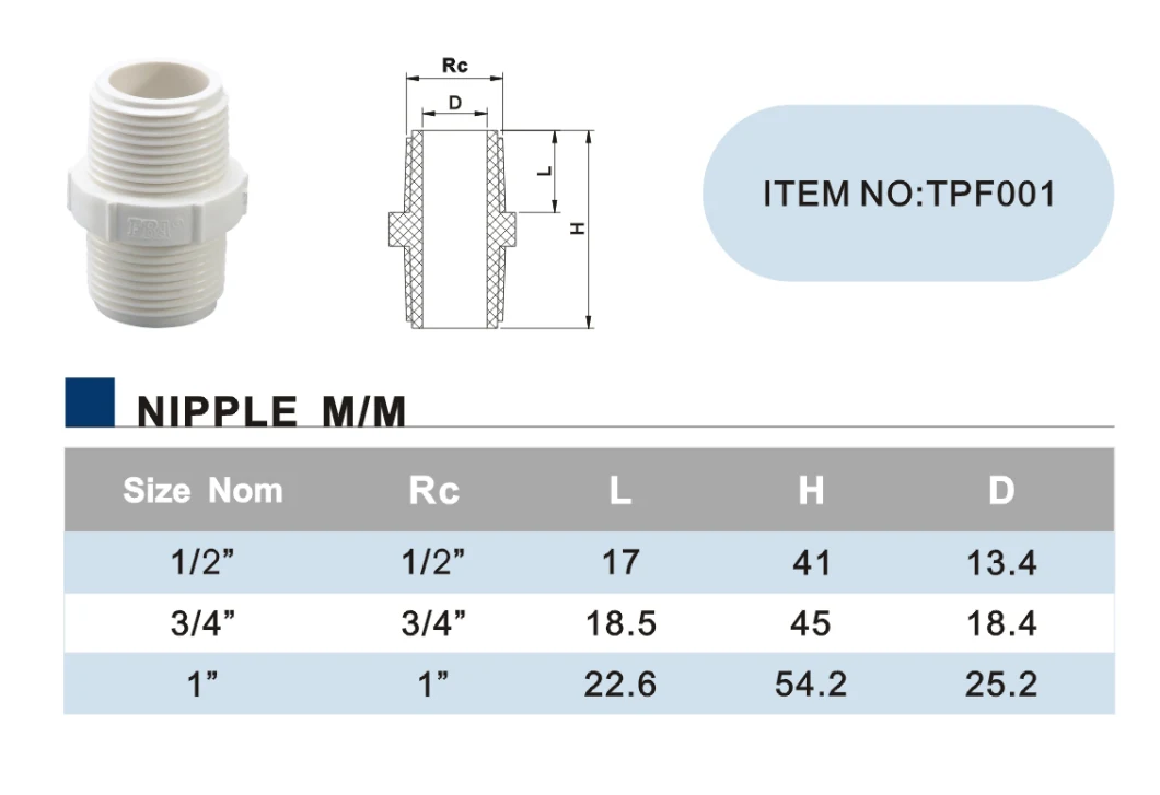 UPVC Thread Pipe Fittings M / M Threaded Nipple with Ce Certificated