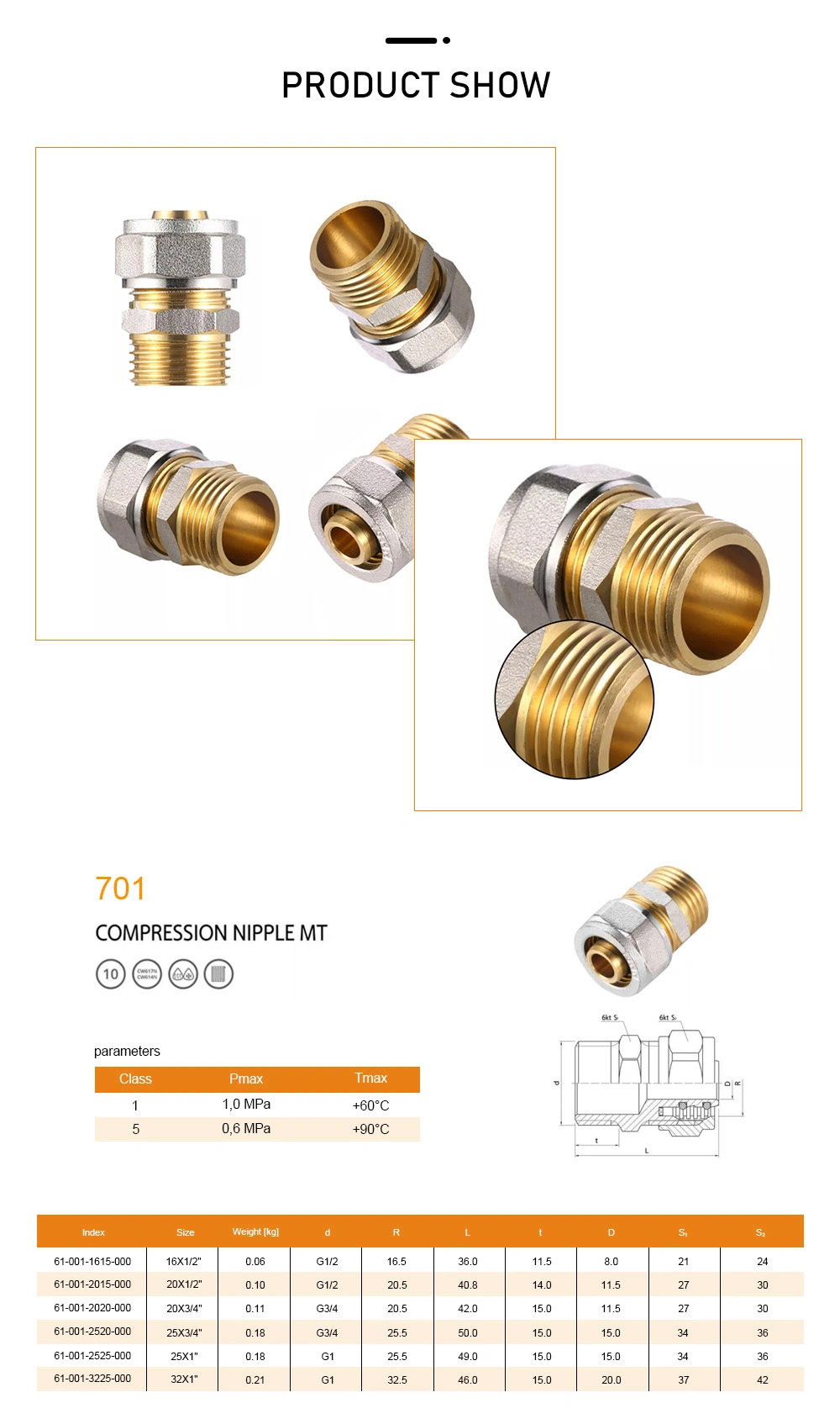 Straight Male Plumbing Screw Socket Coupling Pipe Fittings Pex Brass Compression Fitting
